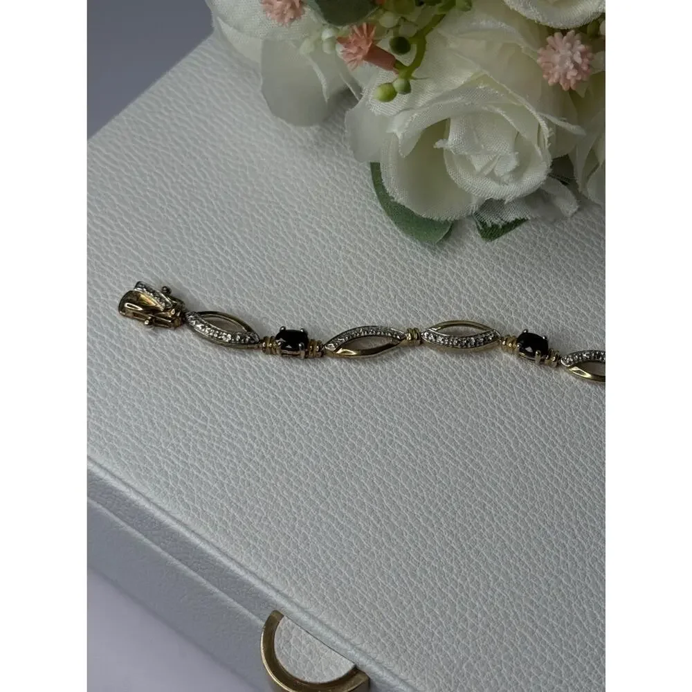 Dl 925 Sterling Silver Gold Plated Sapphire Bracelet Length 7.5 Inch